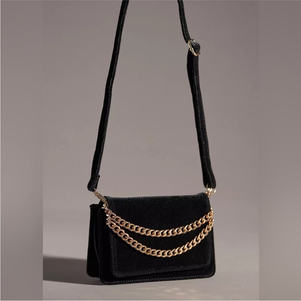 Anthropology black velvet crossbody wallet/purse